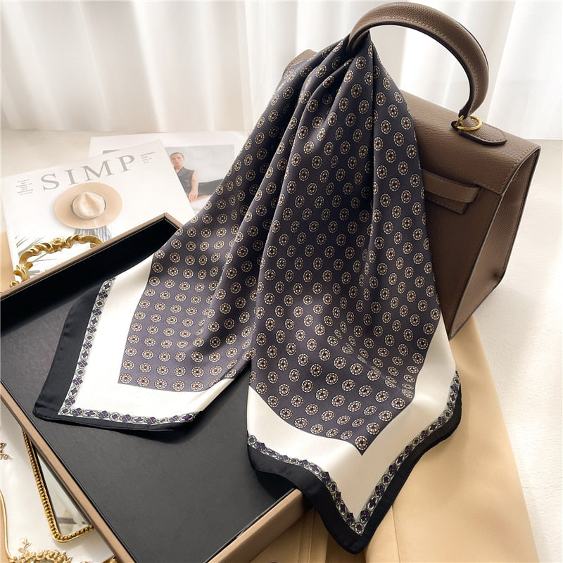 2024 Fashion Wraps Satin Hijab Luxury Square Scarf for Women Hair Bands Ribbon Headband Silk Shawl Neckerchief Female Bandana