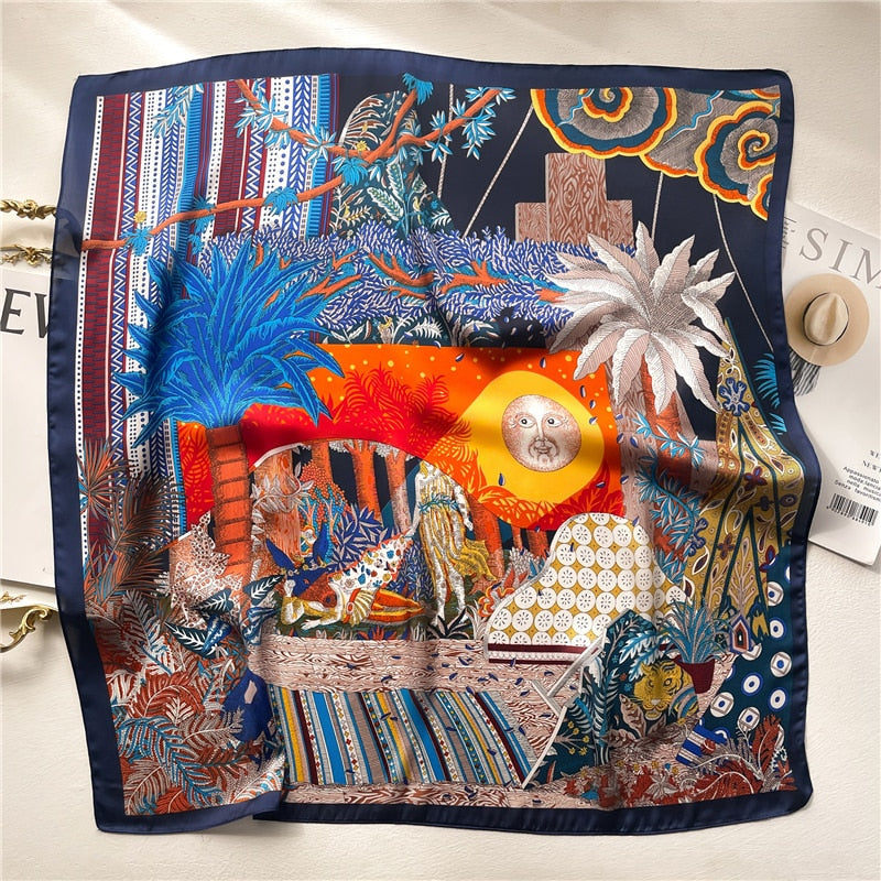 2024 Fashion Wraps Satin Hijab Luxury Square Scarf for Women Hair Bands Ribbon Headband Silk Shawl Neckerchief Female Bandana FJ663-1