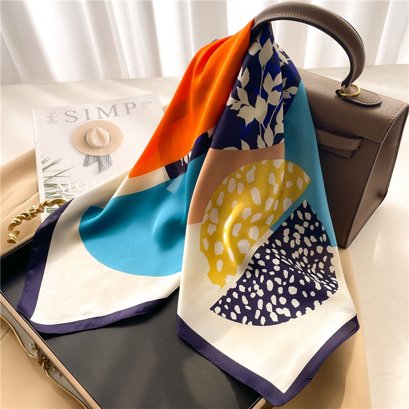 2024 Fashion Wraps Satin Hijab Luxury Square Scarf for Women Hair Bands Ribbon Headband Silk Shawl Neckerchief Female Bandana FJ675-3