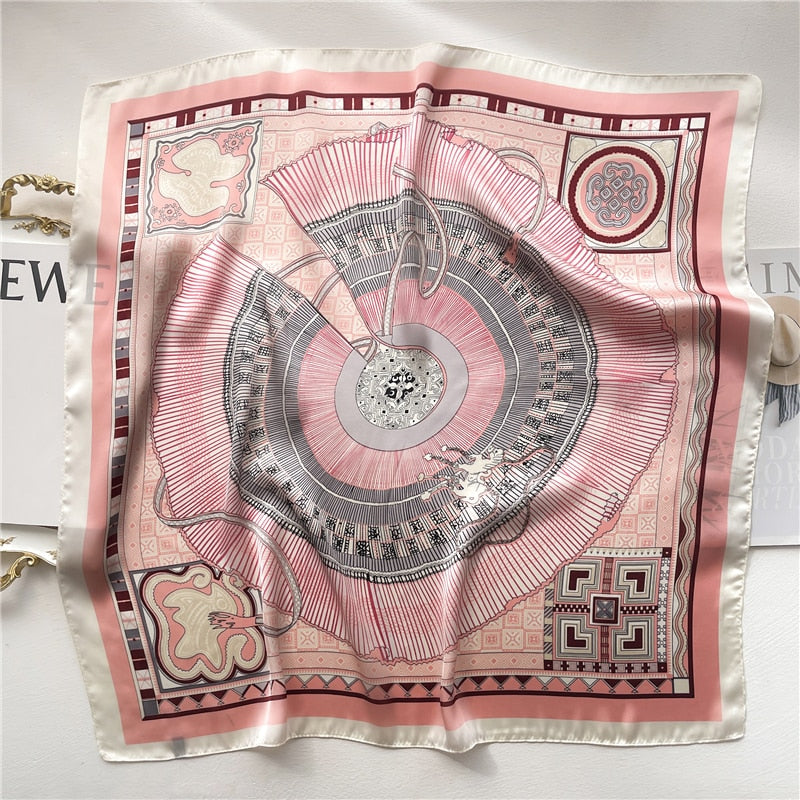 2024 Fashion Wraps Satin Hijab Luxury Square Scarf for Women Hair Bands Ribbon Headband Silk Shawl Neckerchief Female Bandana FJ510-4