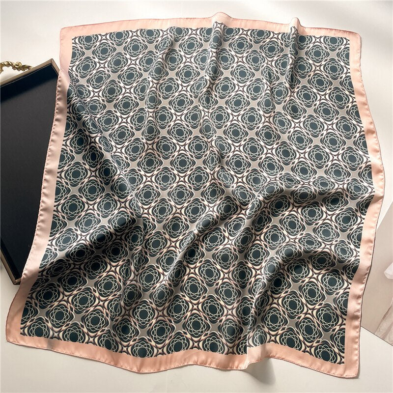 2024 Fashion Wraps Satin Hijab Luxury Square Scarf for Women Hair Bands Ribbon Headband Silk Shawl Neckerchief Female Bandana FJ718-2