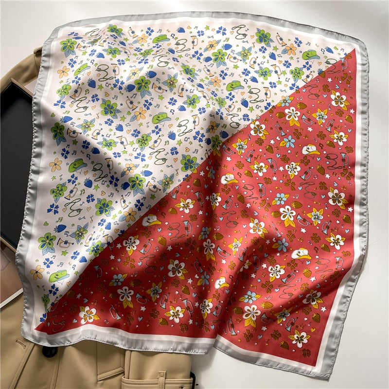 2024 Fashion Wraps Satin Hijab Luxury Square Scarf for Women Hair Bands Ribbon Headband Silk Shawl Neckerchief Female Bandana FJ713-3