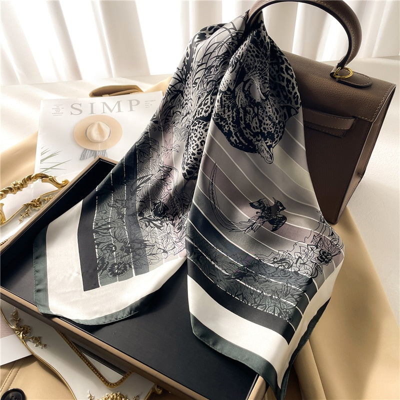 2024 Fashion Wraps Satin Hijab Luxury Square Scarf for Women Hair Bands Ribbon Headband Silk Shawl Neckerchief Female Bandana FJ645-3