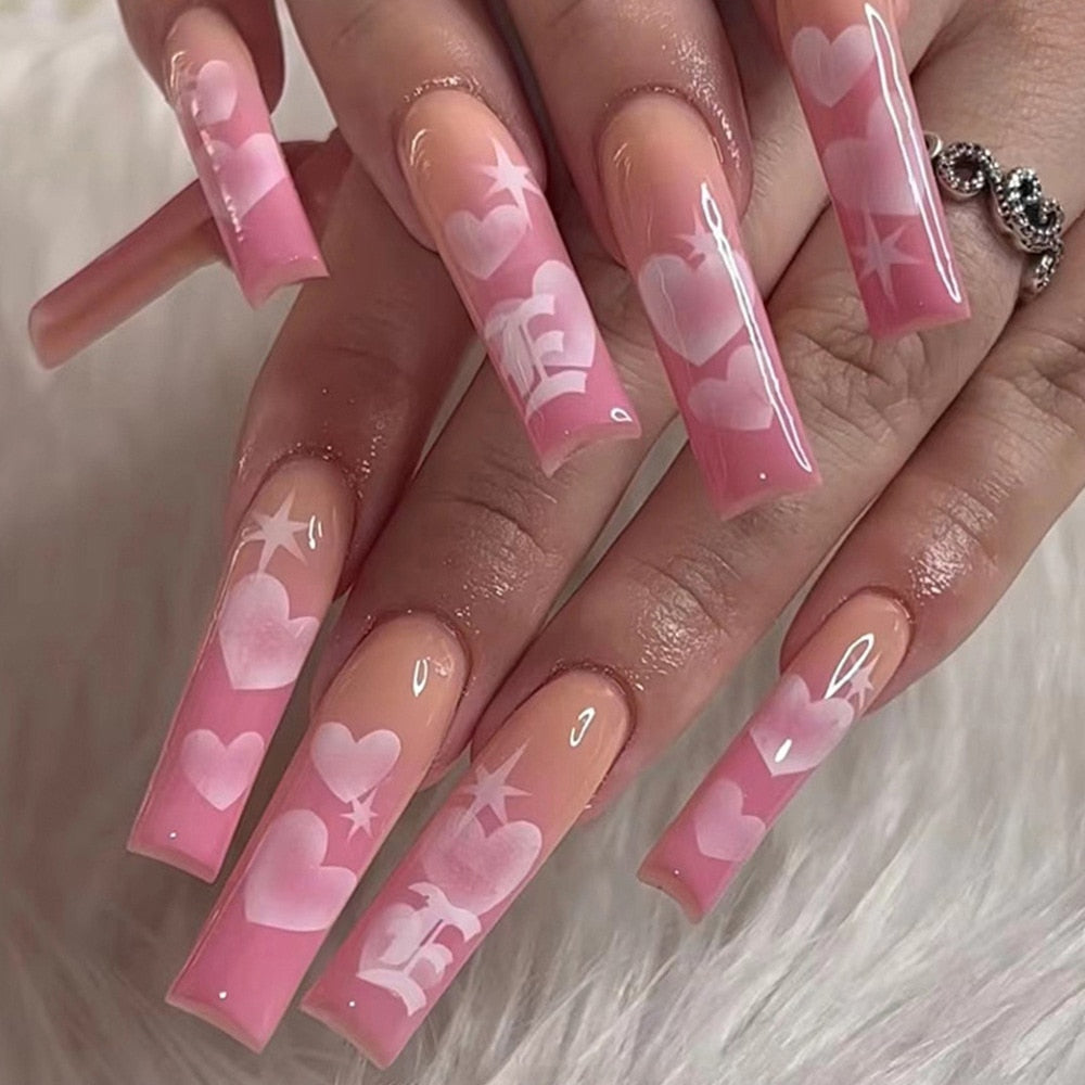 2024 Gradient Fake Nails Press on Nail Diamond Cross Art Long Tips False Forms with Glue Stick Stickers Reusable Set CY096