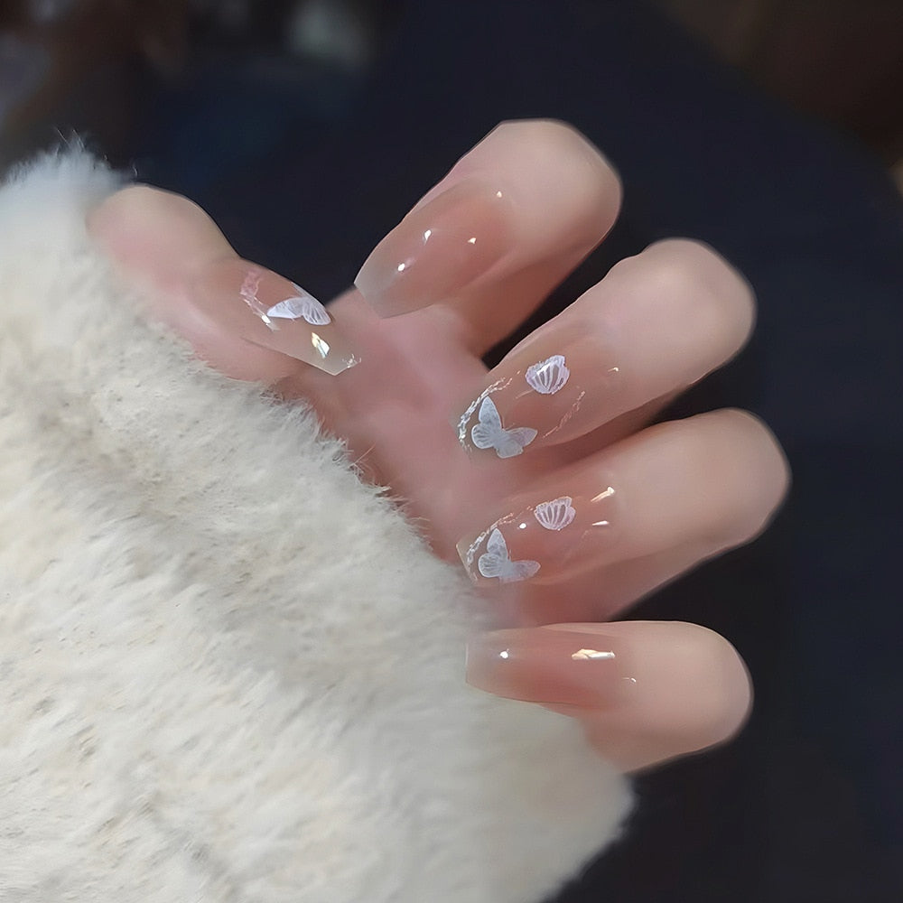 2024 Gradient Fake Nails Press on Nail Diamond Cross Art Long Tips False Forms with Glue Stick Stickers Reusable Set DY356