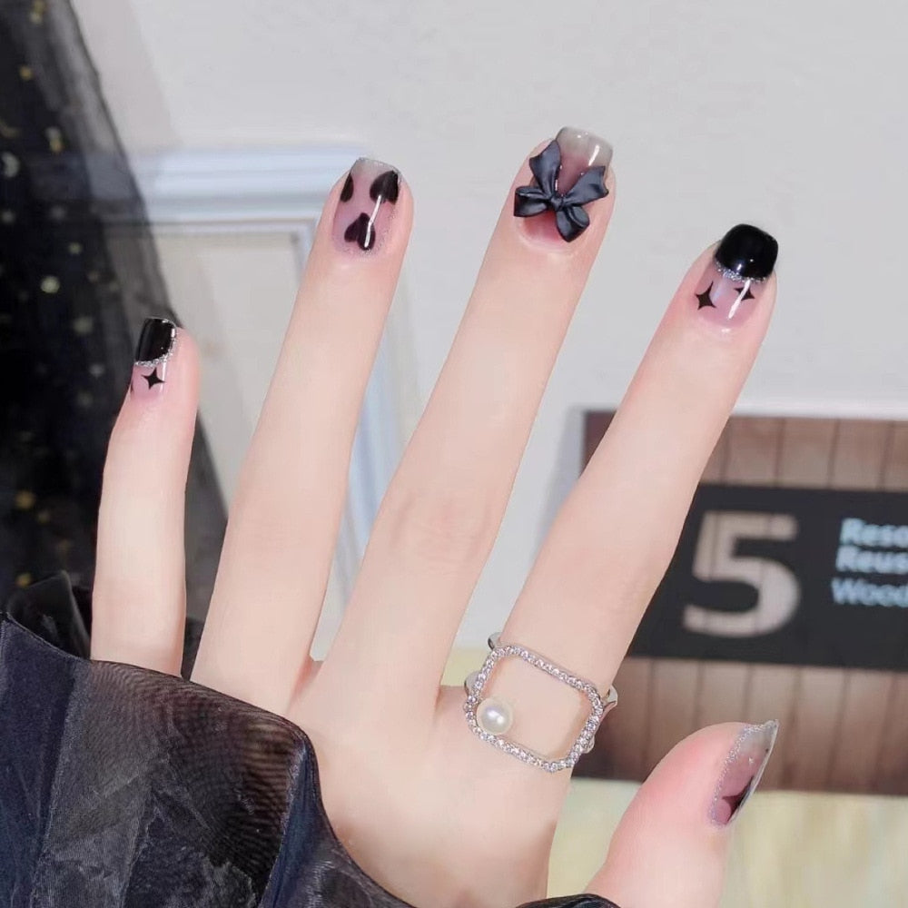 2024 Gradient Fake Nails Press on Nail Diamond Cross Art Long Tips False Forms with Glue Stick Stickers Reusable Set DZ050