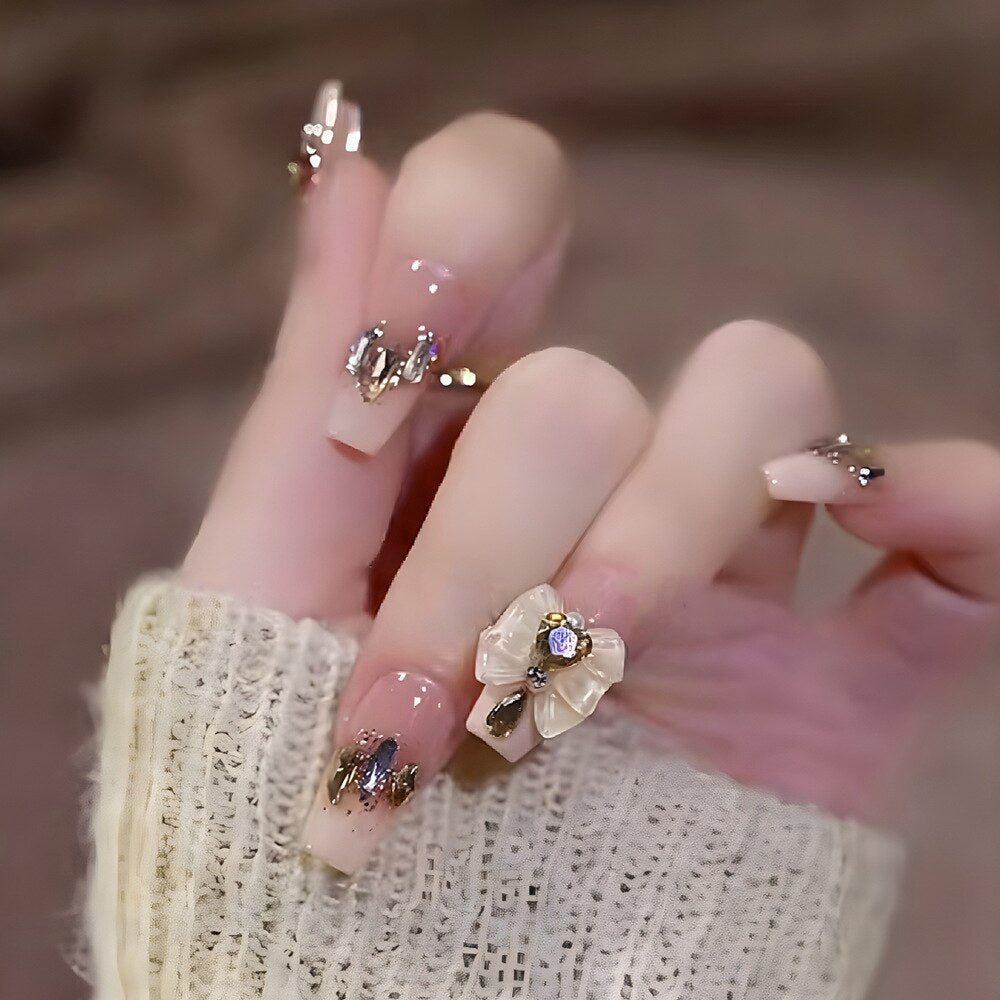 2024 Gradient Fake Nails Press on Nail Diamond Cross Art Long Tips False Forms with Glue Stick Stickers Reusable Set CZ118