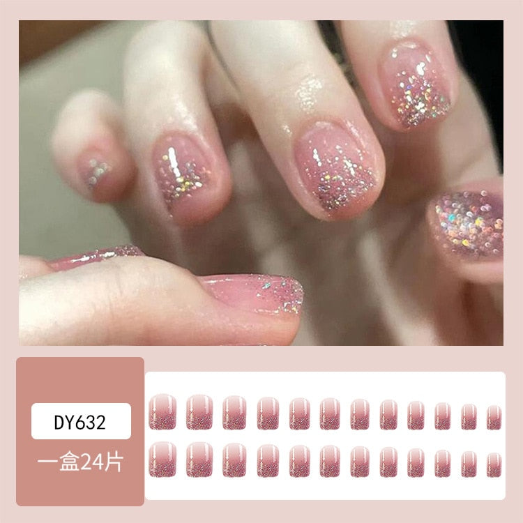 2024 Gradient Fake Nails Press on Nail Diamond Cross Art Long Tips False Forms with Glue Stick Stickers Reusable Set DY632