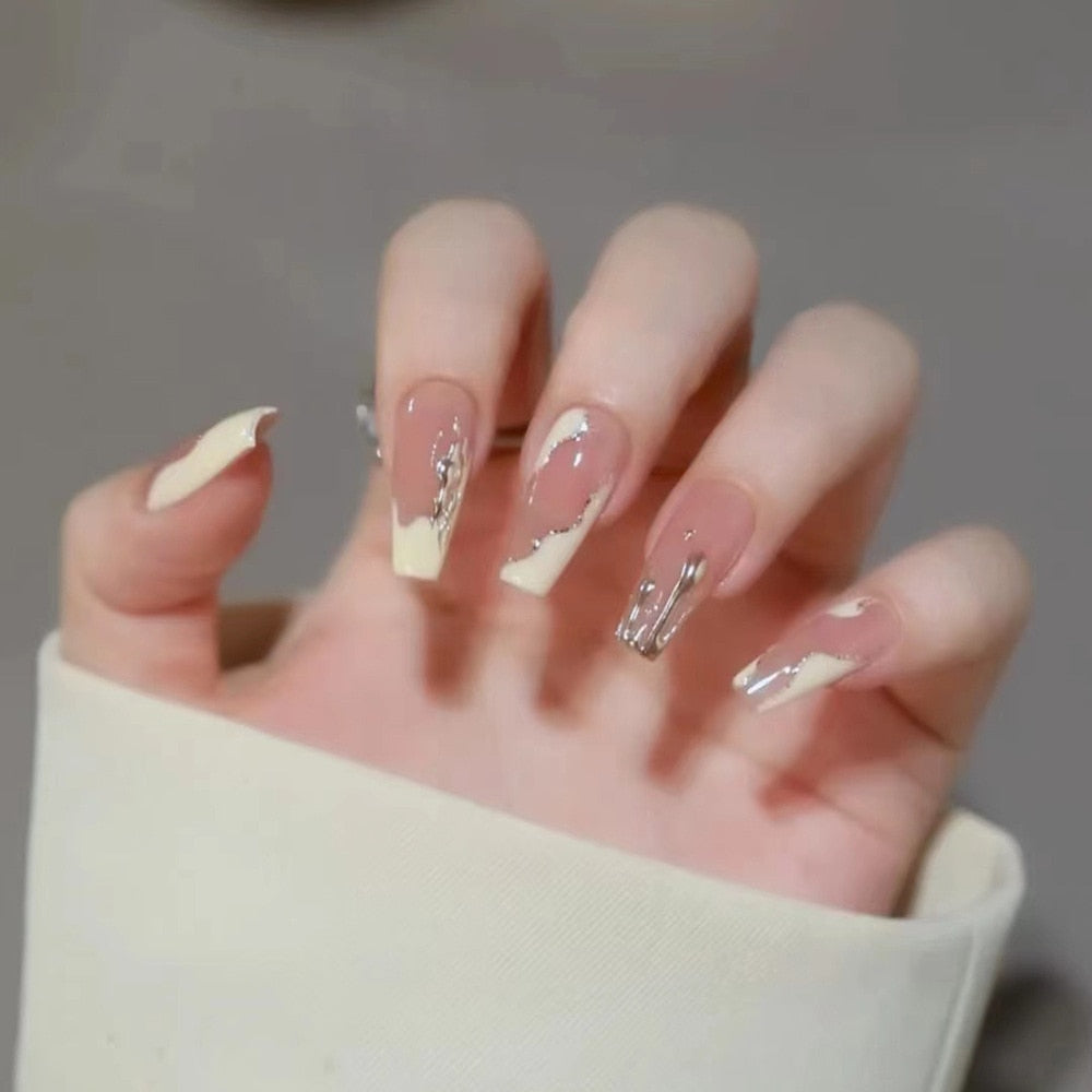 2024 Gradient Fake Nails Press on Nail Diamond Cross Art Long Tips False Forms with Glue Stick Stickers Reusable Set DY299