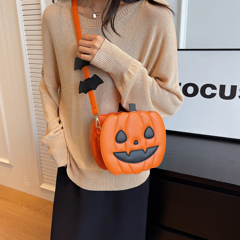 2024 Halloween Bags Funny Pumpkin Cartoon Shoulder Crossbody Bag With Bat Personalized Creative Female Bag