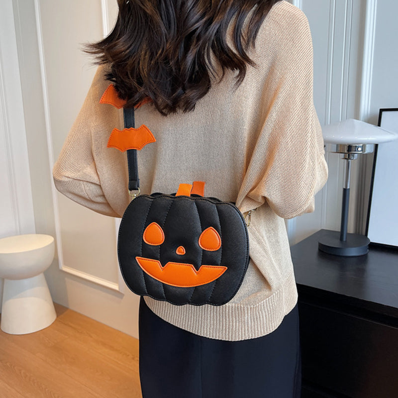 2024 Halloween Bags Funny Pumpkin Cartoon Shoulder Crossbody Bag With Bat Personalized Creative Female Bag