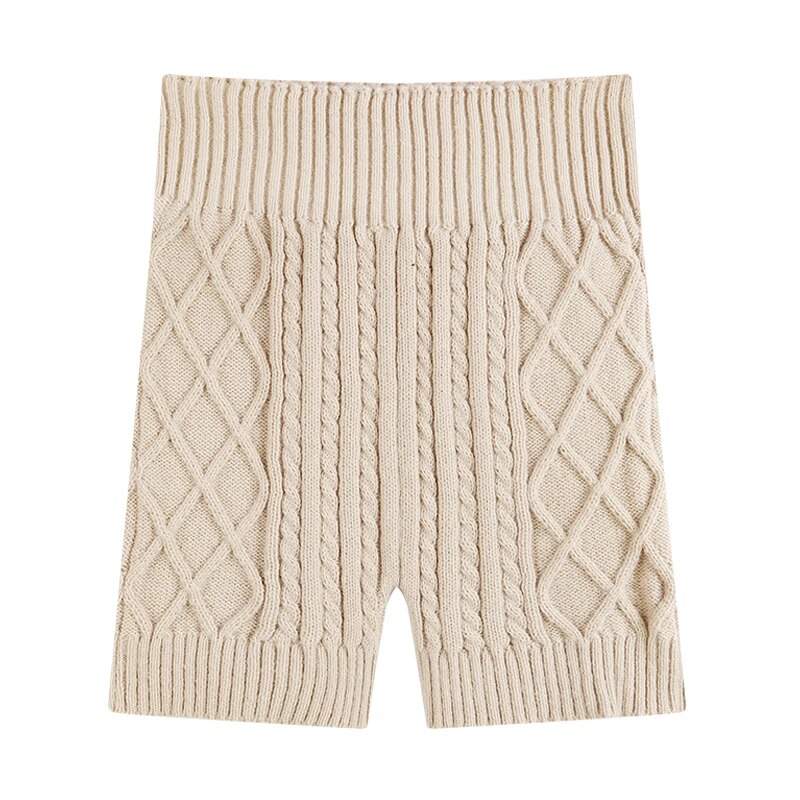 2024 Knitted Warm Safety Short Women Autumn Skinny Bottoming Shorts Woman Winter High Waist Hip Lifting Anti-Glare Shorts apricot One Size