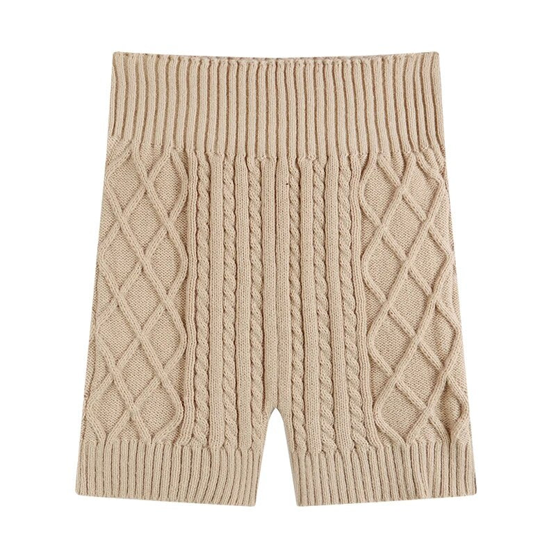 2024 Knitted Warm Safety Short Women Autumn Skinny Bottoming Shorts Woman Winter High Waist Hip Lifting Anti-Glare Shorts khaki One Size