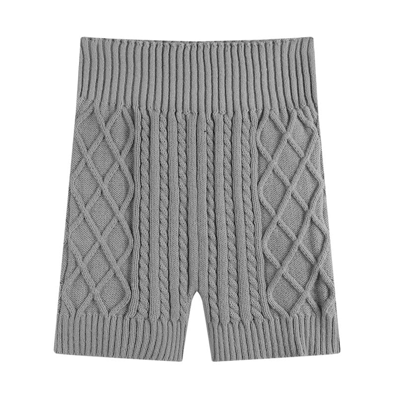 2024 Knitted Warm Safety Short Women Autumn Skinny Bottoming Shorts Woman Winter High Waist Hip Lifting Anti-Glare Shorts grey One Size