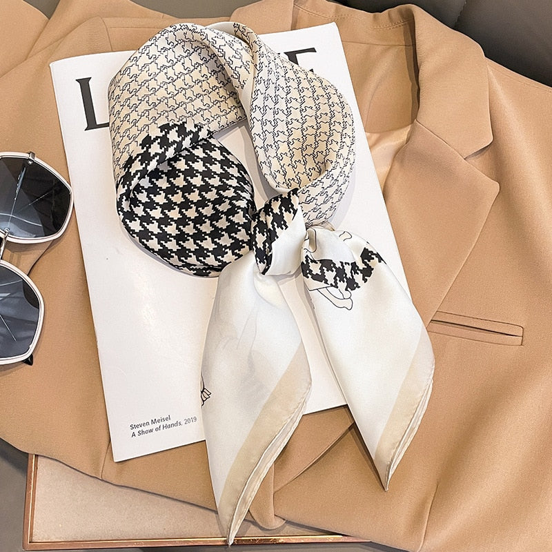 2024 Luxury Silk Shawl Square Scarf for Women Satin Hijab Fashion Wraps Neckerchief Female Hair Bands Ribbon Headband Bandana W-189-3 70x70