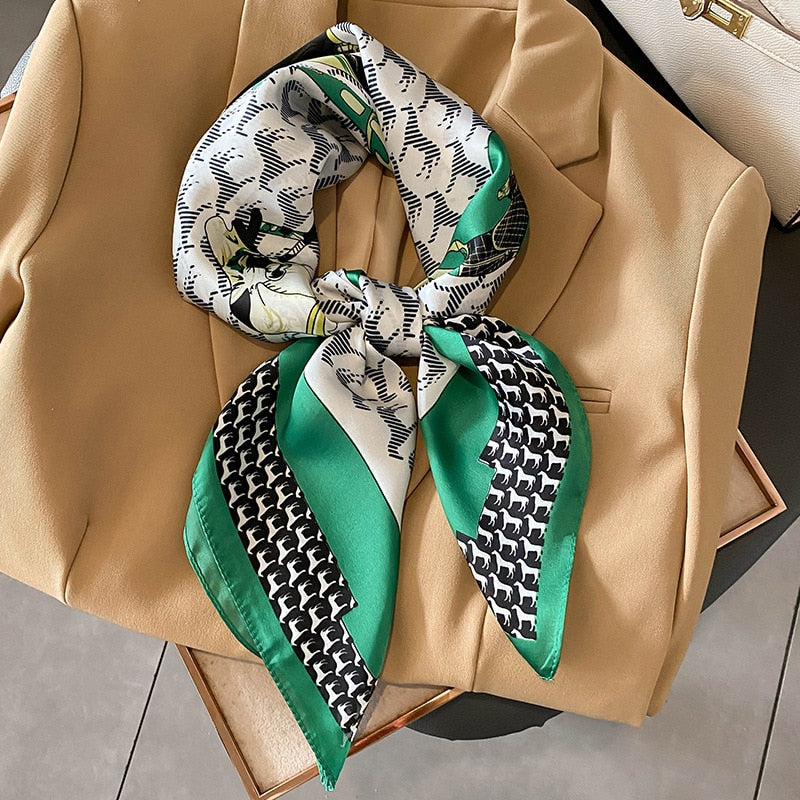 2024 Luxury Silk Shawl Square Scarf for Women Satin Hijab Fashion Wraps Neckerchief Female Hair Bands Ribbon Headband Bandana W-159-3 70x70