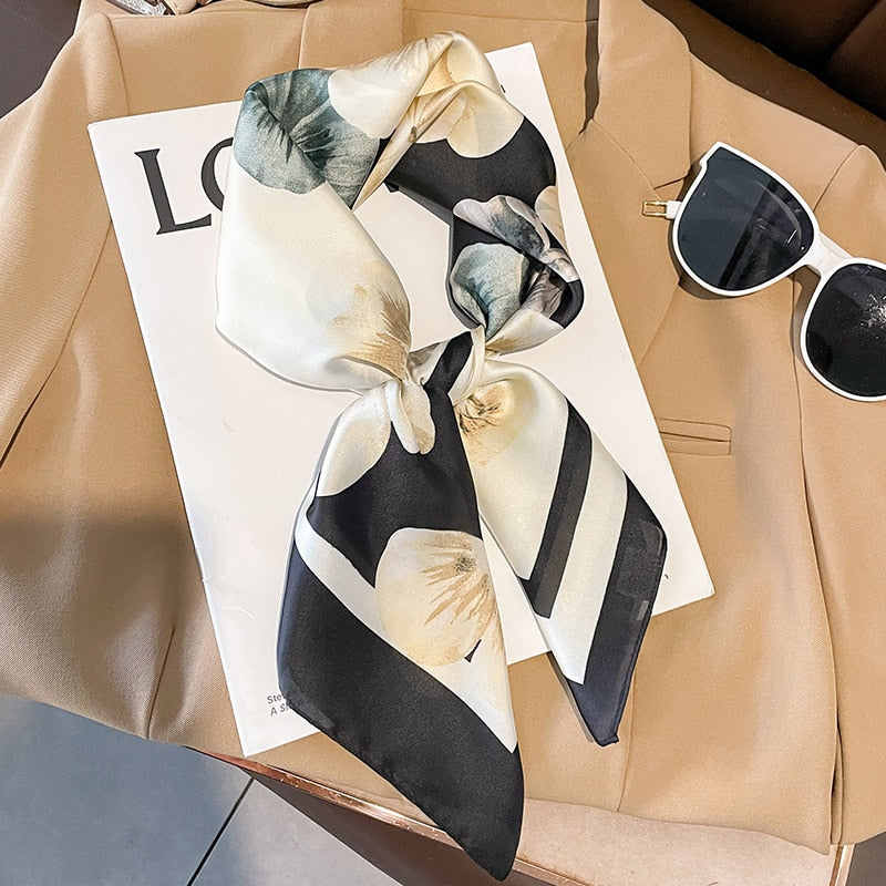 2024 Luxury Silk Shawl Square Scarf for Women Satin Hijab Fashion Wraps Neckerchief Female Hair Bands Ribbon Headband Bandana W-97-2 70x70