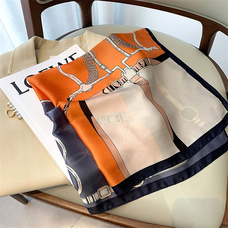 2024 Luxury Silk Shawl Square Scarf for Women Satin Hijab Fashion Wraps Neckerchief Female Hair Bands Ribbon Headband Bandana W-156-2 70x70