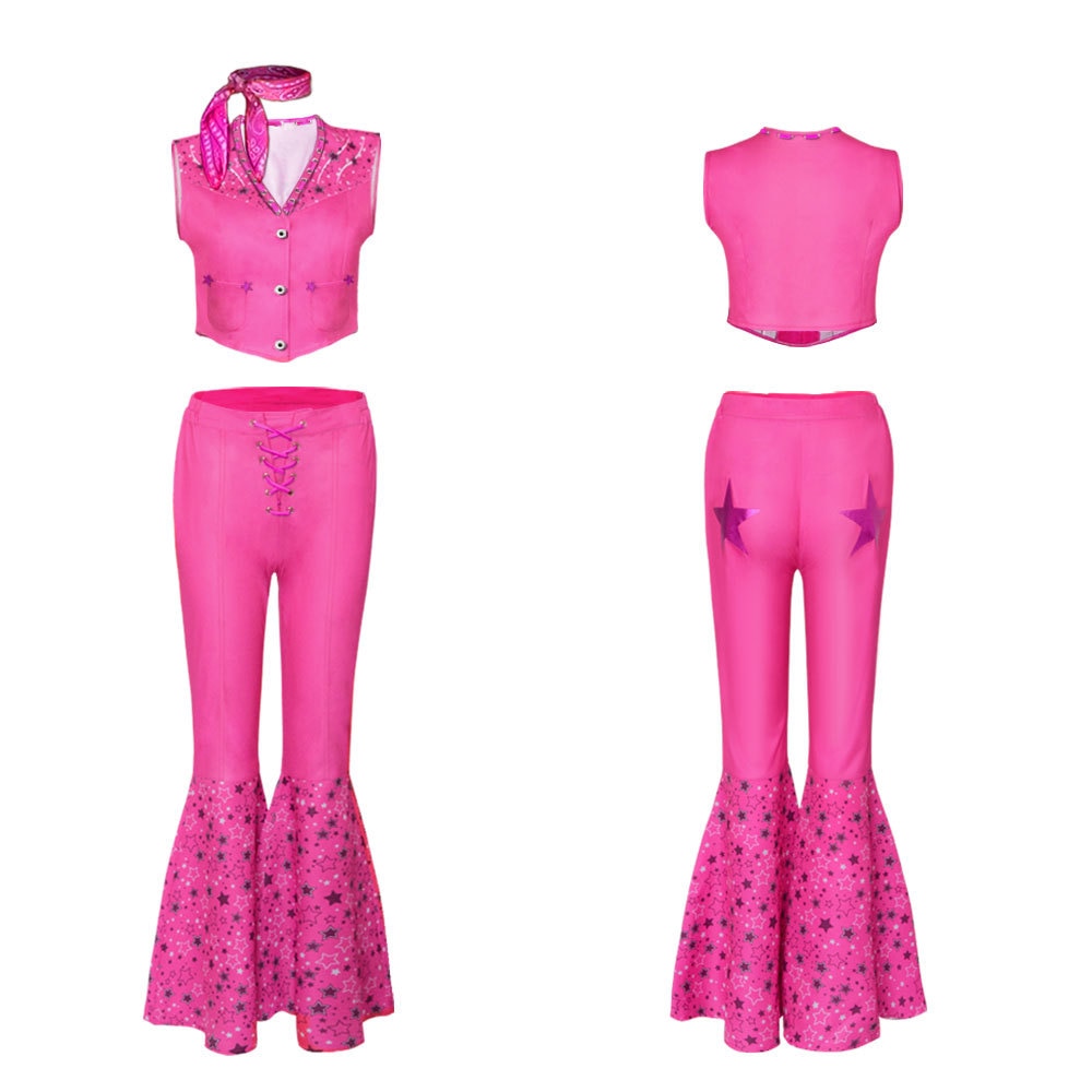 2024 Movie Margot Robbie's Barbie Costume Hot Starry Pink Top and Pants Barbie Set for Women Ladies Halloween Costume
