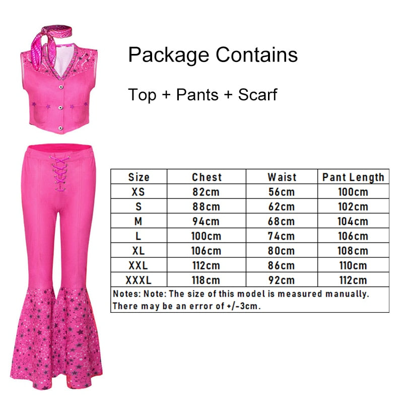 2024 Movie Margot Robbie's Barbie Costume Hot Starry Pink Top and Pants Barbie Set for Women Ladies Halloween Costume