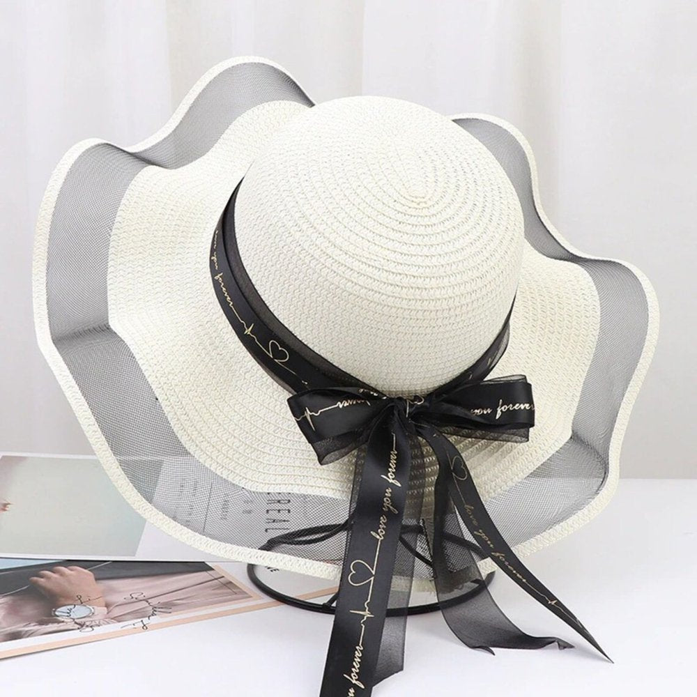 2024 NEW Women`s White Foldable Straw Sun Visor with Wide Brim Ideal for Outdoor Activities and Beach Picnics Default Title
