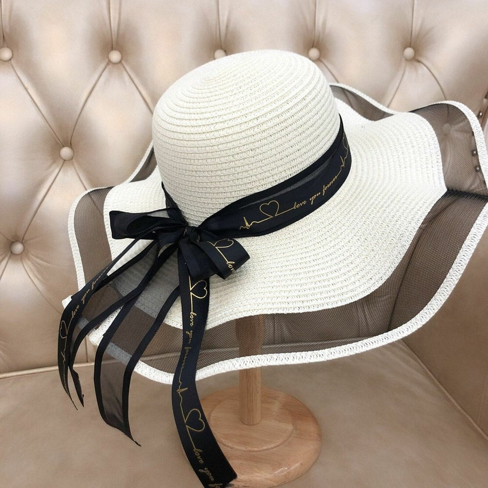 2024 NEW Women`s White Foldable Straw Sun Visor with Wide Brim Ideal for Outdoor Activities and Beach Picnics