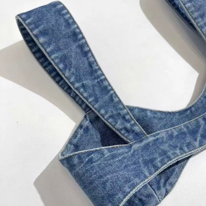 2024 New Arrive Woman Summer Jean Bra Tops Sexy Super Short Cowboy Suit Blouses Bandage Shirts