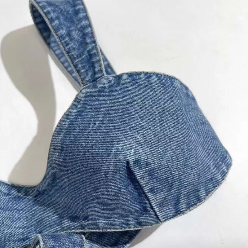 2024 New Arrive Woman Summer Jean Bra Tops Sexy Super Short Cowboy Suit Blouses Bandage Shirts