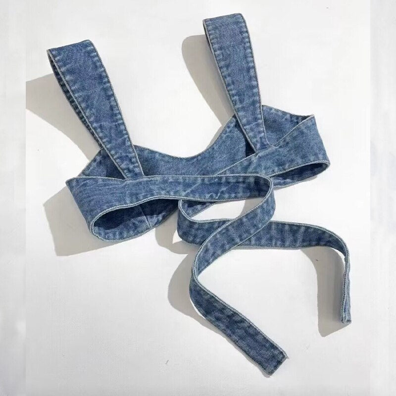 2024 New Arrive Woman Summer Jean Bra Tops Sexy Super Short Cowboy Suit Blouses Bandage Shirts