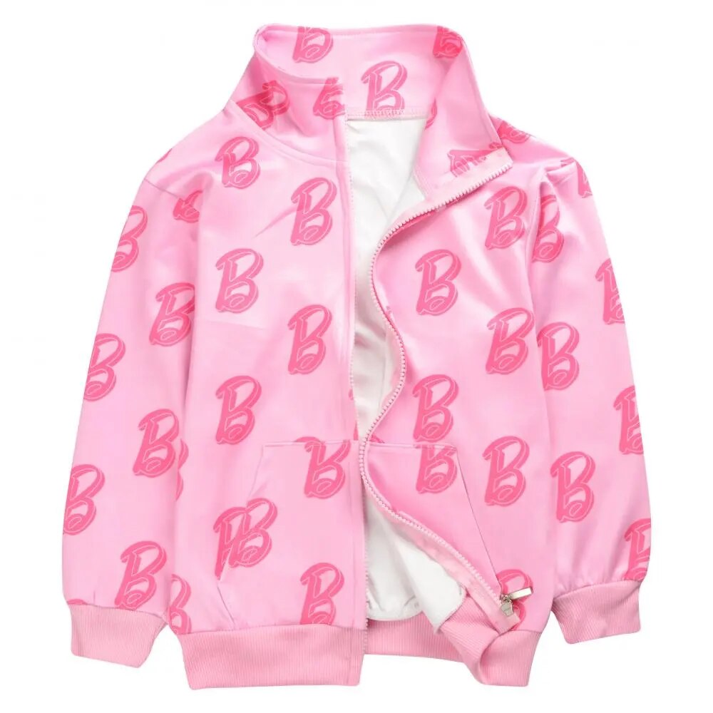 2024 New Barbie Children 2Pcs Jacket Pants Suits Anime Fashion Autumn Boys Girls Kids Zipper Long Sleeve Coat Sports Trousers