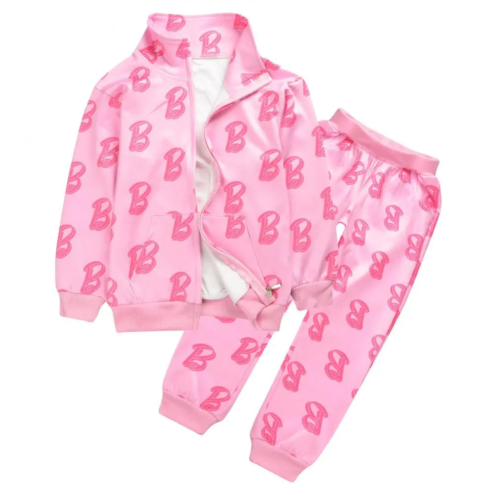 2024 New Barbie Children 2Pcs Jacket Pants Suits Anime Fashion Autumn Boys Girls Kids Zipper Long Sleeve Coat Sports Trousers