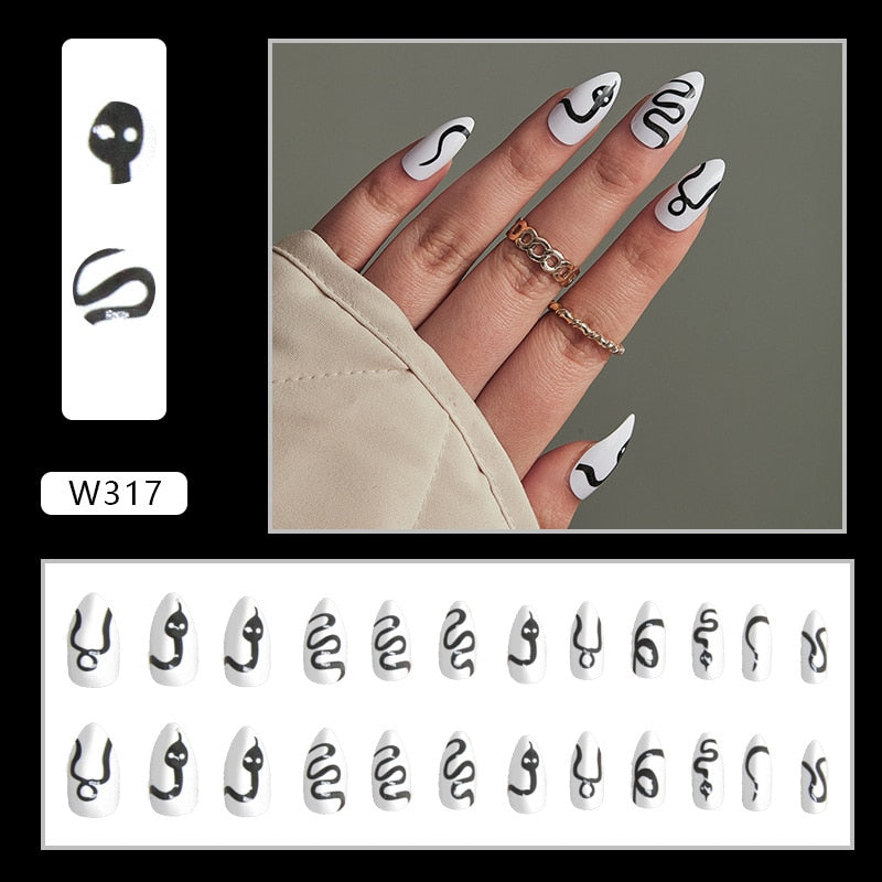 2024 New Cute Cat Printed Fake Nails Almond Head Full Cover Press on FIngernails Cartton Pink Acrylic Nail Art Tips for Girls H3