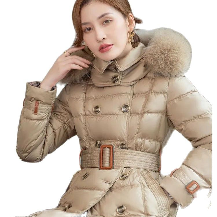 2024 New Down Cotton Coat Women's Mid length Thickened Fashion Slim Fit Down Cotton Coat