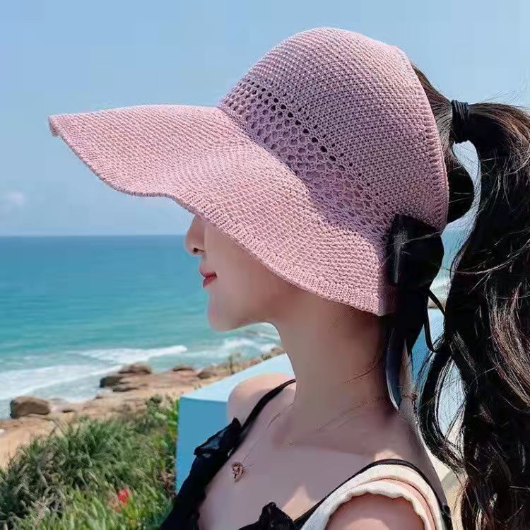 2024 New Fashion Wide Brim Sun Visor Hats Crochet Picnic Beach UV Protection Scallop Cap For Outdoor Summer Women's Hat Caps 6