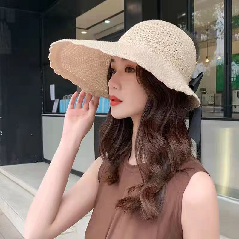 2024 New Fashion Wide Brim Sun Visor Hats Crochet Picnic Beach UV Protection Scallop Cap For Outdoor Summer Women's Hat Caps 3