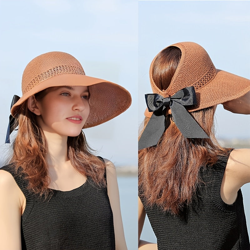 2024 New Fashion Wide Brim Sun Visor Hats Crochet Picnic Beach UV Protection Scallop Cap For Outdoor Summer Women's Hat Caps AMAIO
