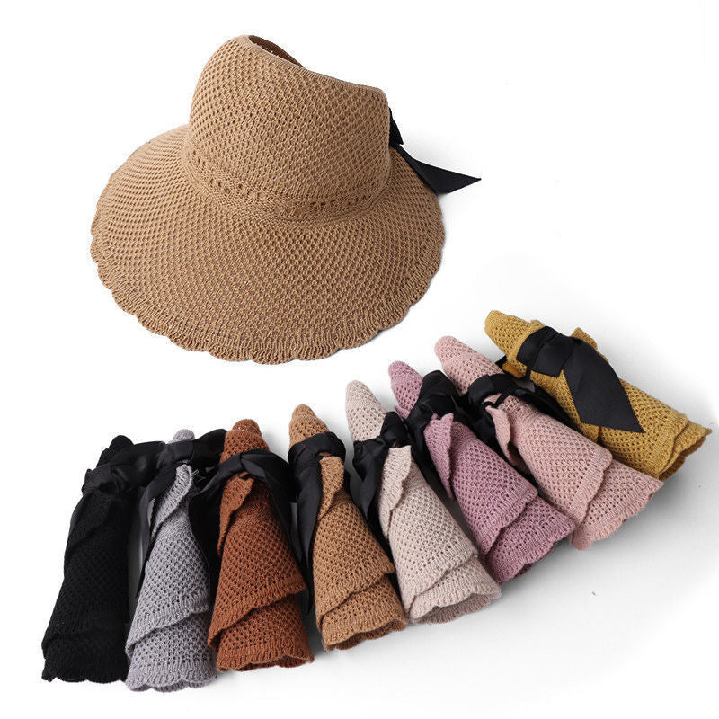 2024 New Fashion Wide Brim Sun Visor Hats Crochet Picnic Beach UV Protection Scallop Cap For Outdoor Summer Women's Hat Caps