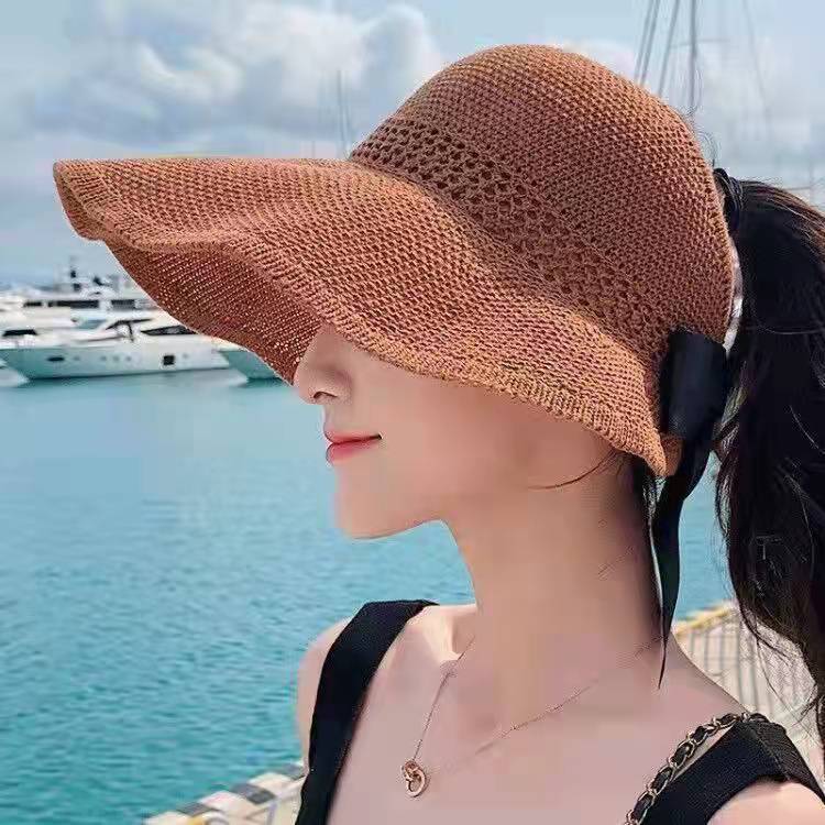 2024 New Fashion Wide Brim Sun Visor Hats Crochet Picnic Beach UV Protection Scallop Cap For Outdoor Summer Women's Hat Caps 7