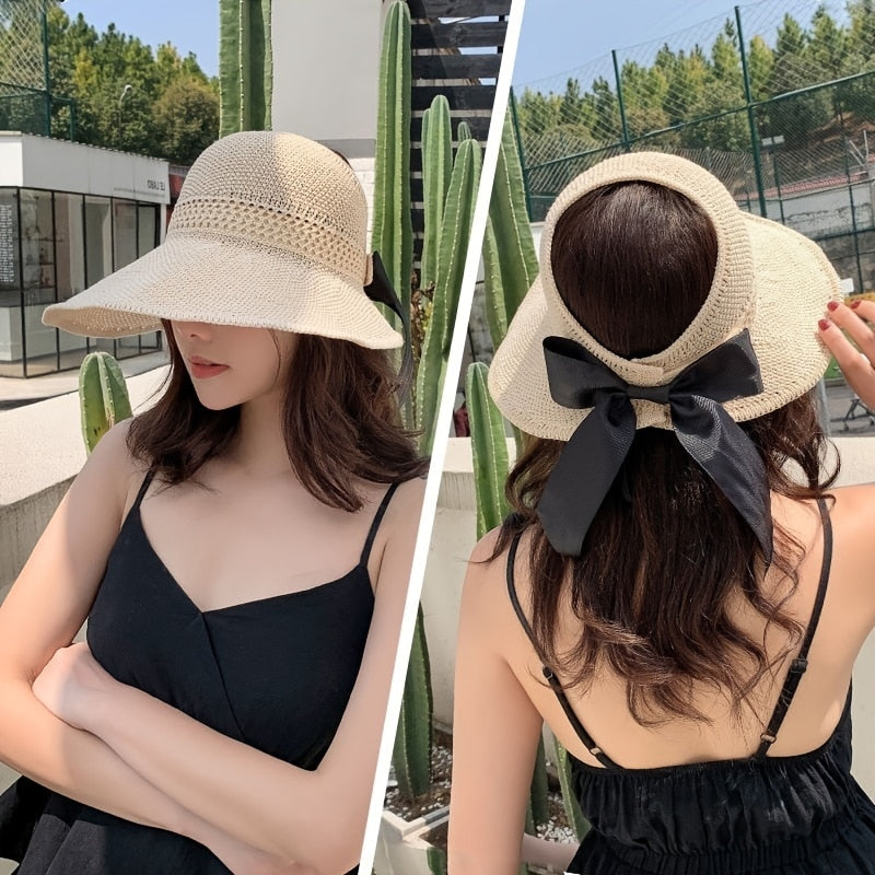 2024 New Fashion Wide Brim Sun Visor Hats Crochet Picnic Beach UV Protection Scallop Cap For Outdoor Summer Women's Hat Caps