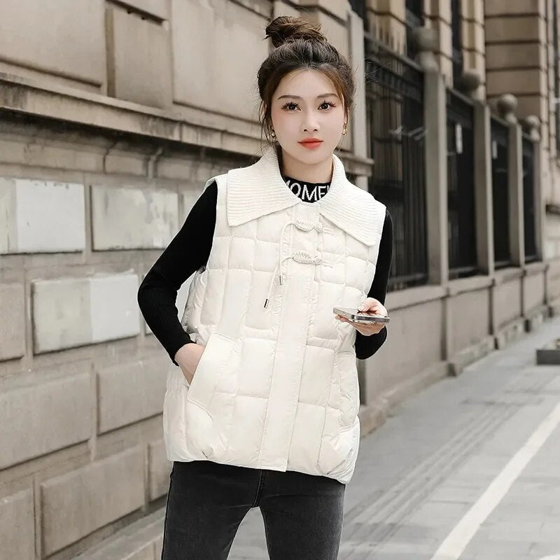 2024 New Fashion Winter Tank Top Collarless Short Sleeve Vest Coat Women Jacket Coats Female Waistcoat Outerwear Clothing