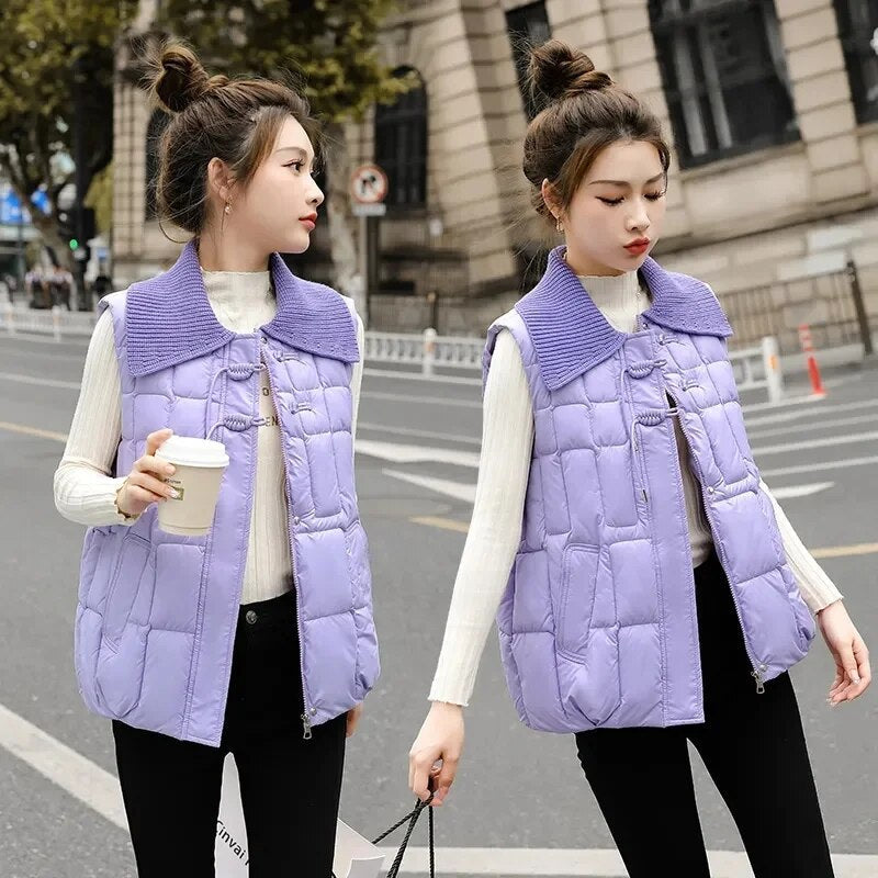 2024 New Fashion Winter Tank Top Collarless Short Sleeve Vest Coat Women Jacket Coats Female Waistcoat Outerwear Clothing