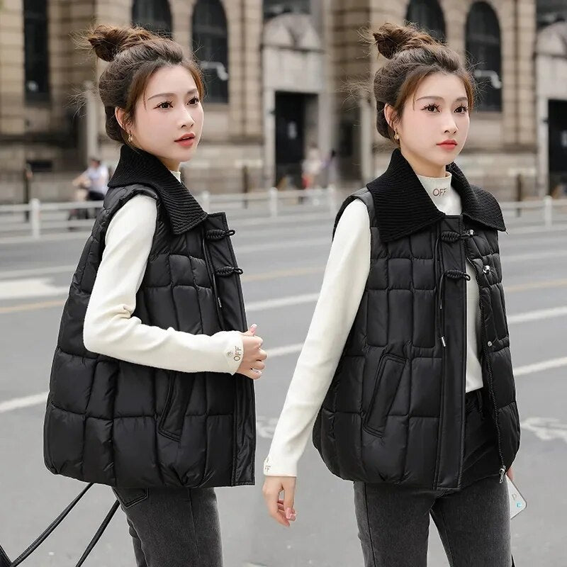 2024 New Fashion Winter Tank Top Collarless Short Sleeve Vest Coat Women Jacket Coats Female Waistcoat Outerwear Clothing AMAIO