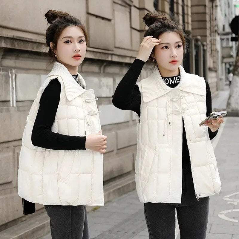 2024 New Fashion Winter Tank Top Collarless Short Sleeve Vest Coat Women Jacket Coats Female Waistcoat Outerwear Clothing