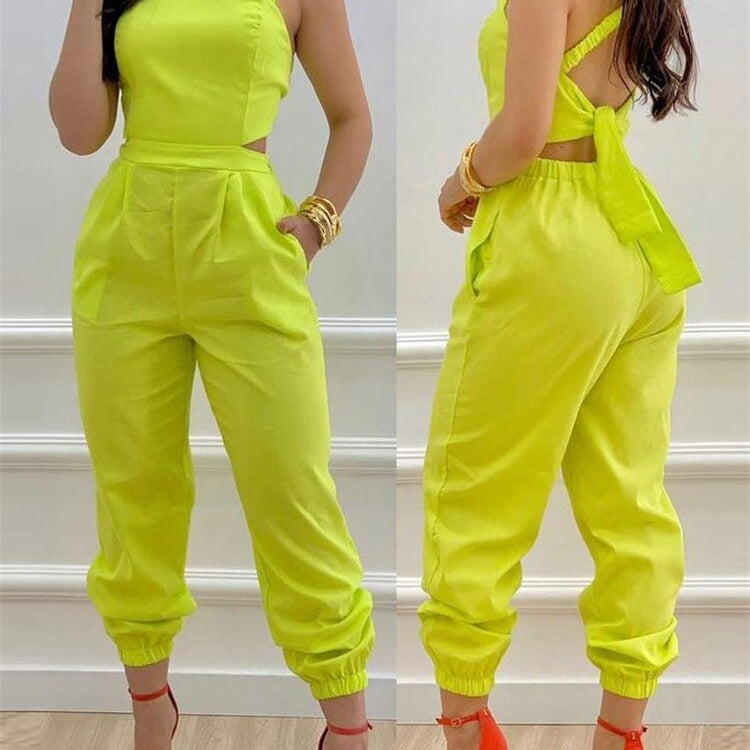 2024 New Floral Print Crisscross Tied Detail Backless Jumpsuit of One Fashion Casual Pieces for Women Free Ship ODL0775L