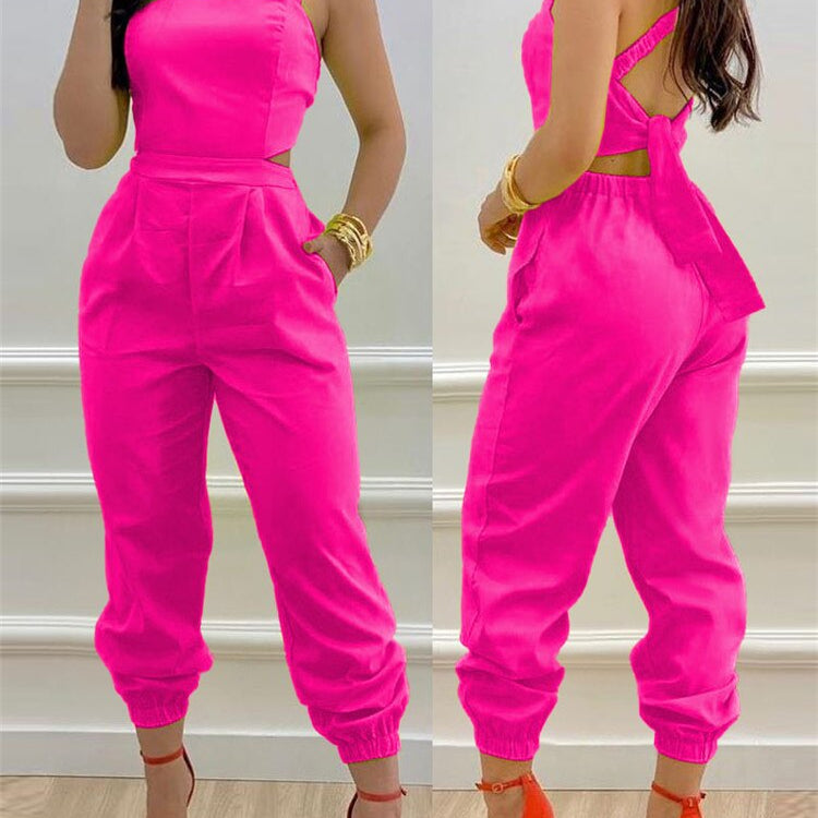 2024 New Floral Print Crisscross Tied Detail Backless Jumpsuit of One Fashion Casual Pieces for Women Free Ship ODL0775M