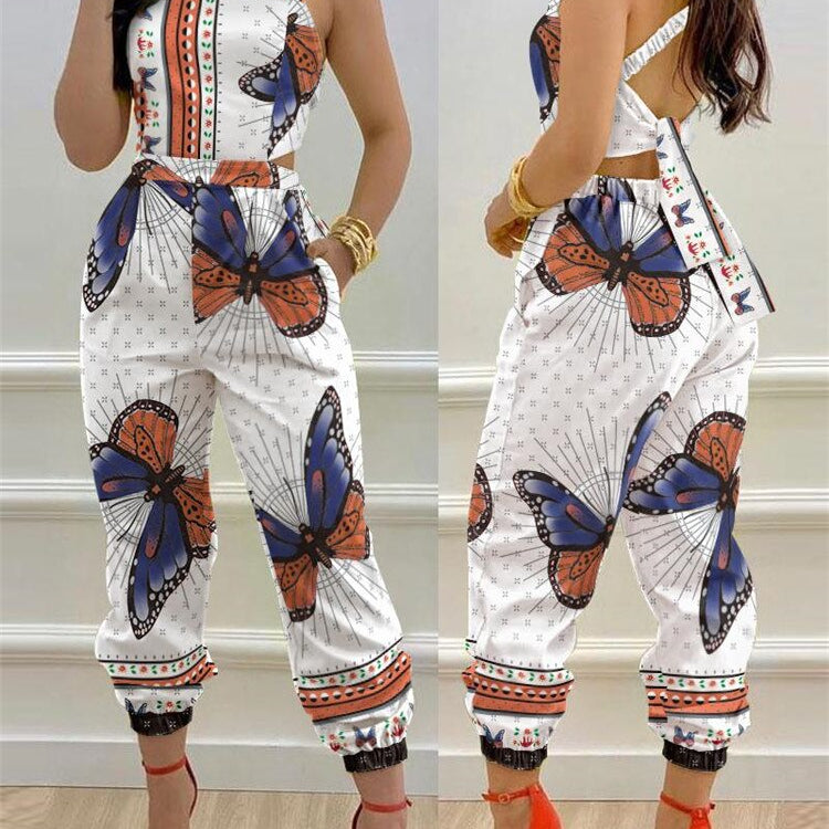 2024 New Floral Print Crisscross Tied Detail Backless Jumpsuit of One Fashion Casual Pieces for Women Free Ship ODL0775I