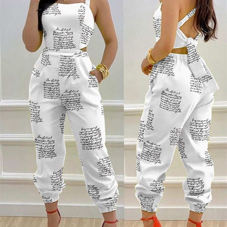 2024 New Floral Print Crisscross Tied Detail Backless Jumpsuit of One Fashion Casual Pieces for Women Free Ship ODL0775E