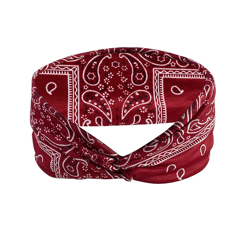 2024 New Headband Woman Bohemian Wide Cotton Stretch Bandana Girls Festival Flower Print Hair Accessories Summer Accessories Red