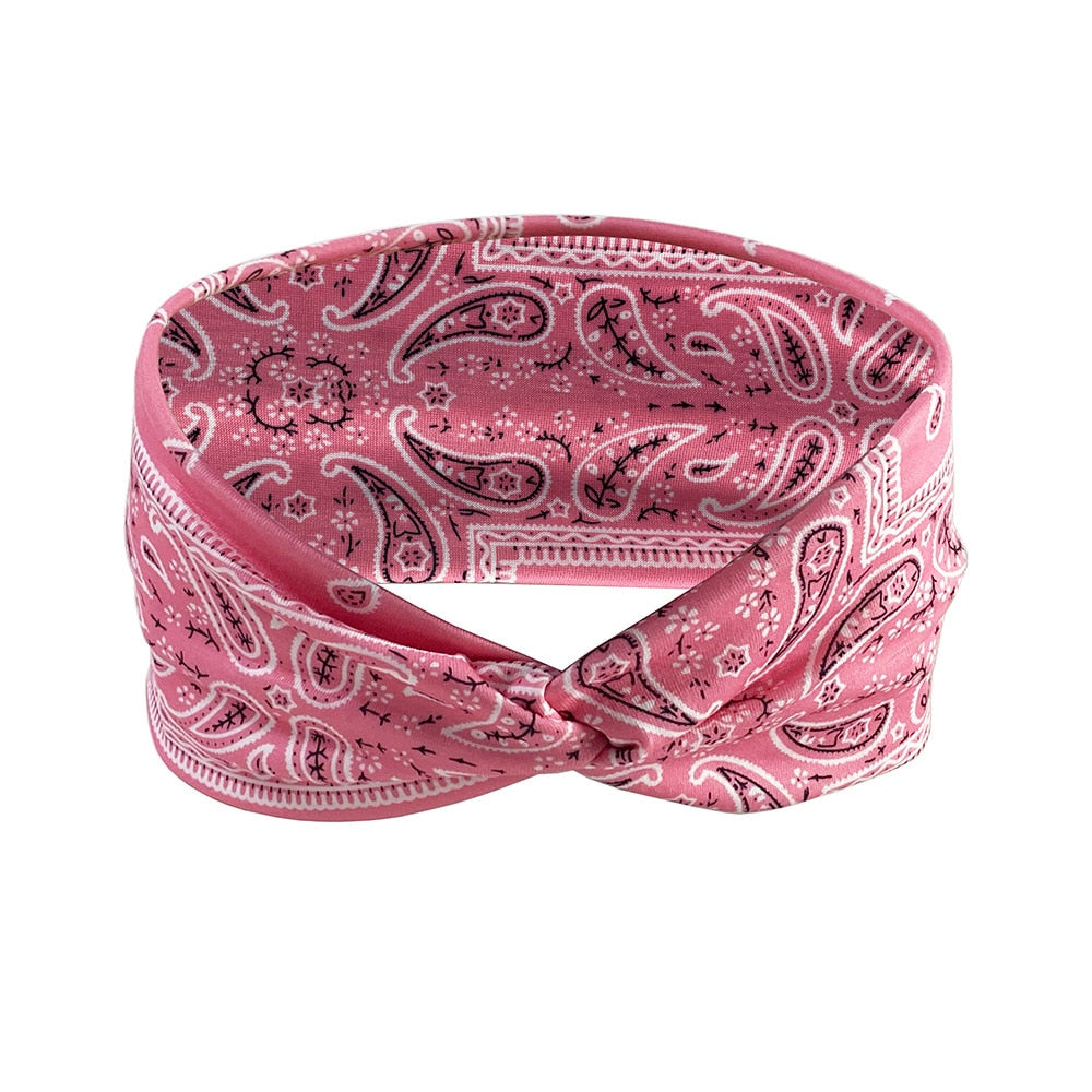 2024 New Headband Woman Bohemian Wide Cotton Stretch Bandana Girls Festival Flower Print Hair Accessories Summer Accessories Pink