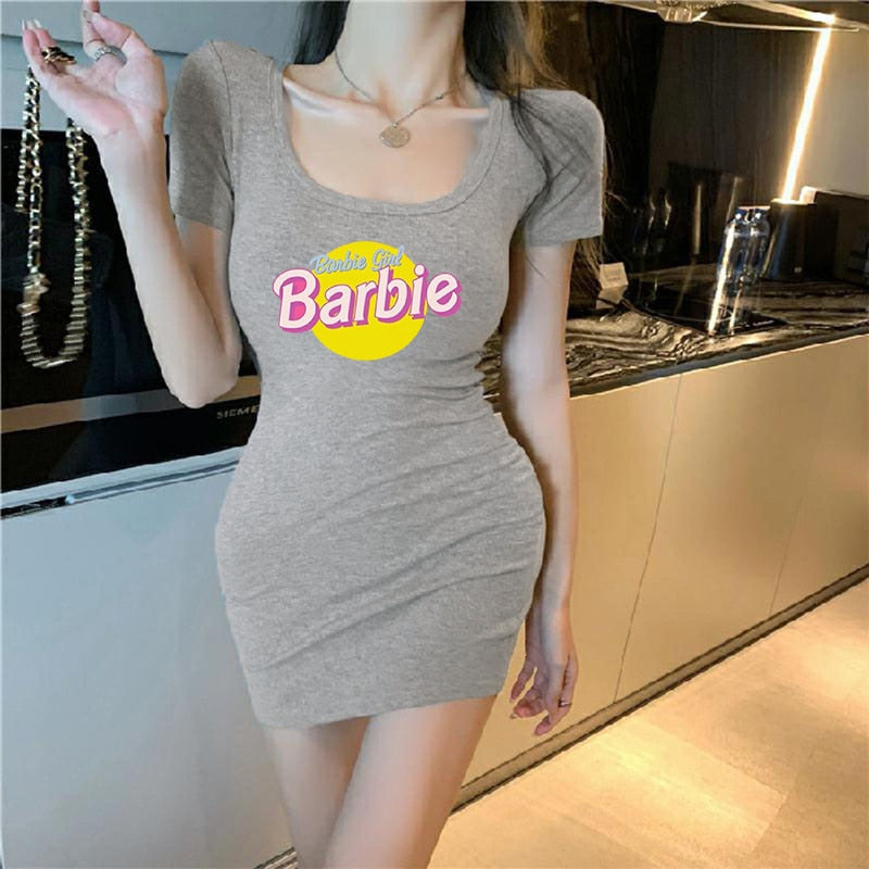 2024 New Kawaii Barbie Ladies Slim Dress Fashion Sexy Girls Sport Short Sleeve Skirt Anime Summer Pink Waist Slimming Cloth Gift 4 one size